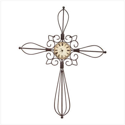 METAL RUSTIC CROSS WALL CLOCK